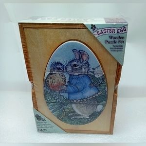 Jan Brett's the Easter Egg Bunny Rabbit Wooden Puzzle Set NIP 2010 Handcrafted